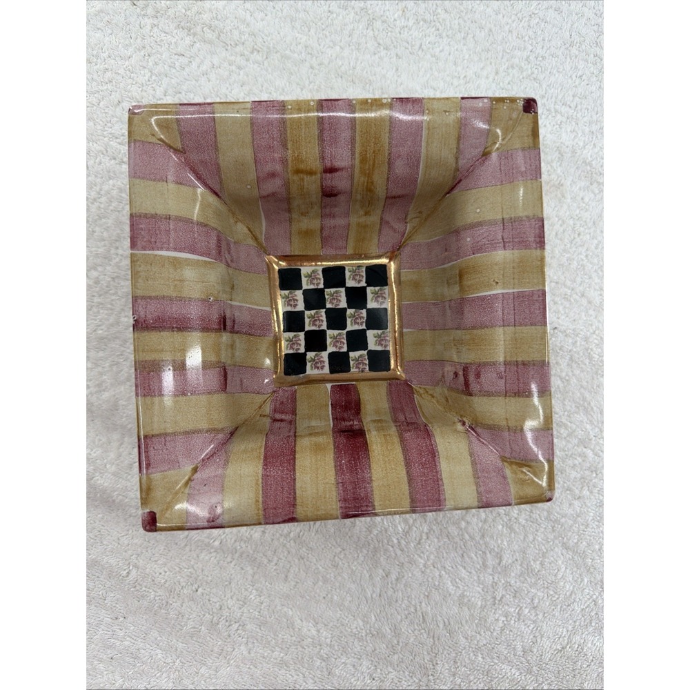 Mackenzie Childs *Retired* Torquay Frank Mustard Pattern, 6" Square Bowl Clay - Picture 7 of 8